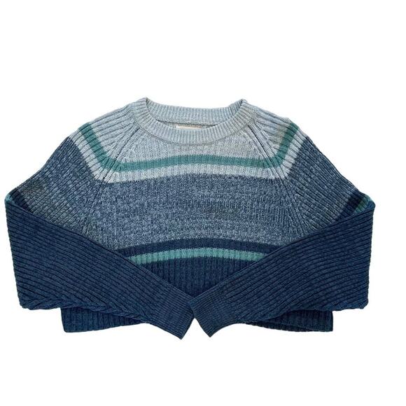 Aeropostale Blue Stripe Boxy Ribbed Cropped Cotton Blend Sweater, XS - Picture 1 of 11